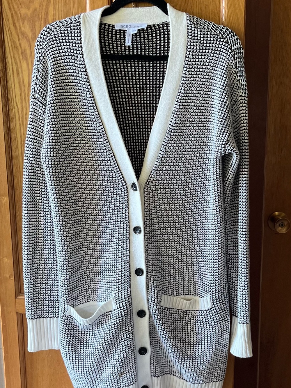 BCBGMaxAzria Black and White Knit Long Cardigan